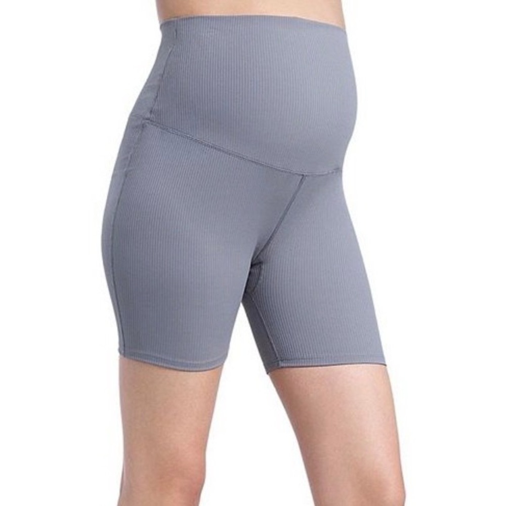 NWT Motherhood 2024 Maternity Ribbed Biker Short High Rise Grey Sz L Athleisure